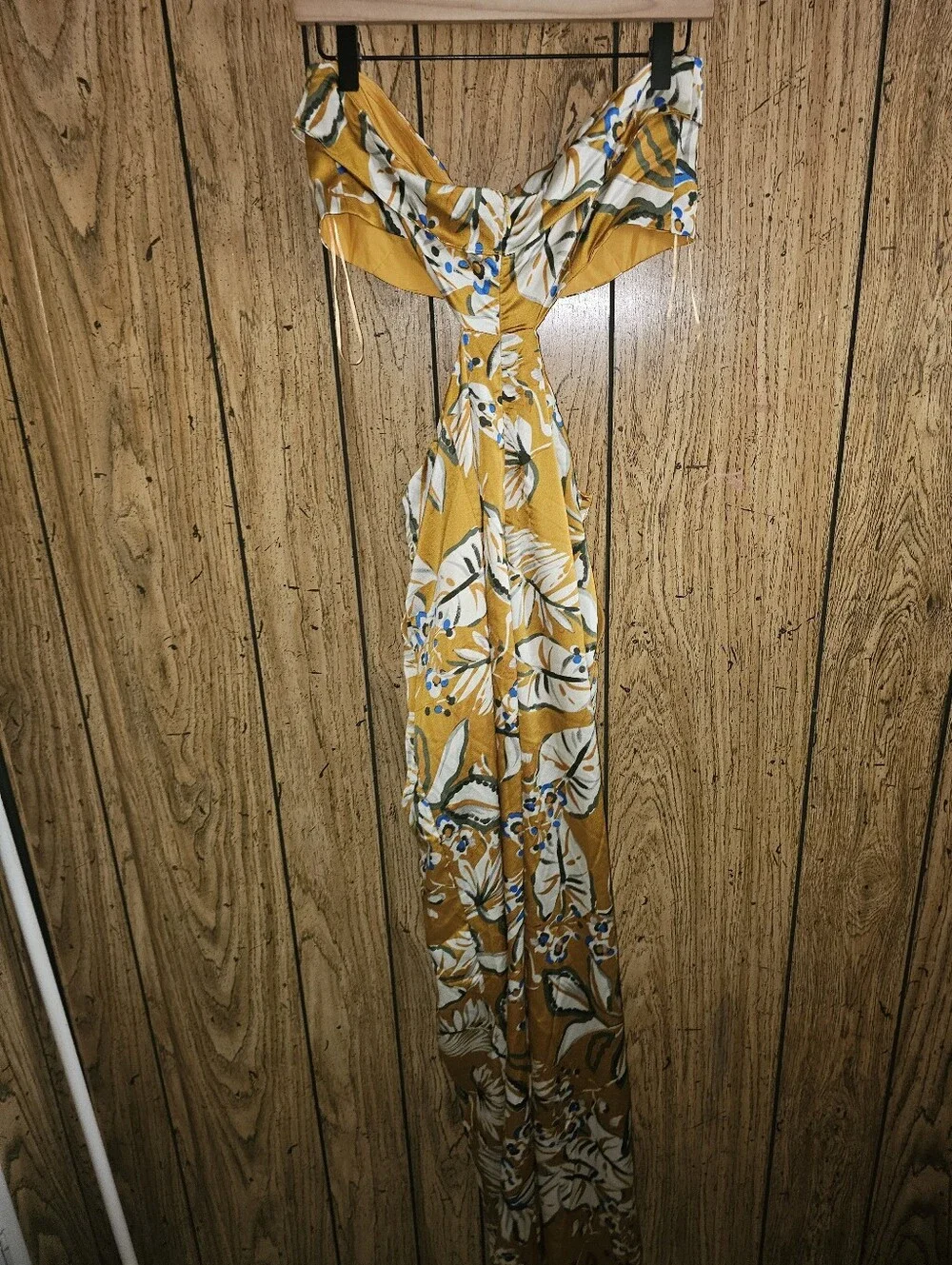 FASHION NOVA Marigold Satin Pack Your Bags Cut Out Strapless Jumpsuit - Large - Picture 5 of 12